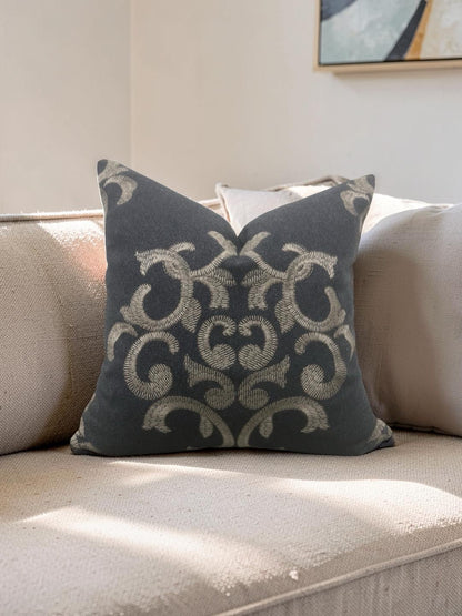 Schumacher Decorative Pillow Bryan Embroidered Wool 18x18" Knife Edge Cover