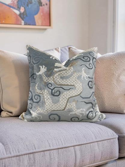 Schumacher Decorative Pillow Bixi Velvet Celestine  20x20" Knife Edge Cover