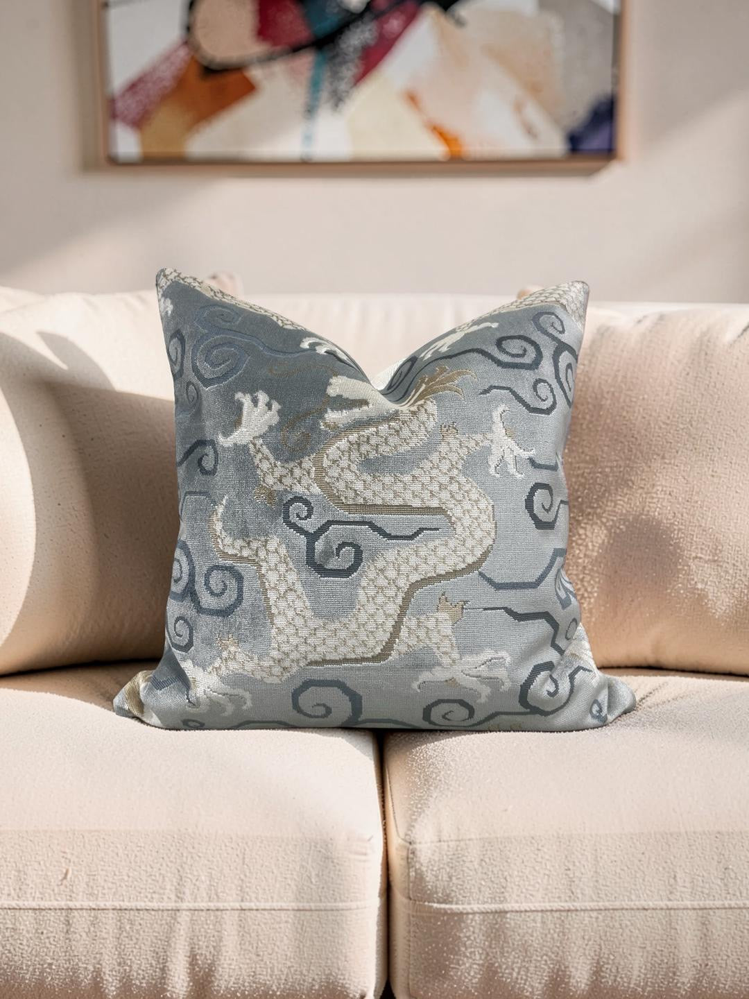 Schumacher Decorative Pillow Bixi Velvet Celestine  20x20" Knife Edge Cover