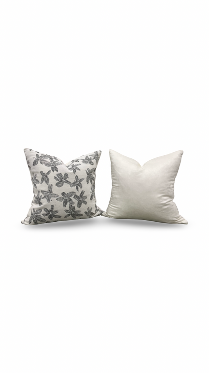 Schumacher Fabric Decorative Pillow Hibiscus Black & White 22x22" Knife Edge Cover