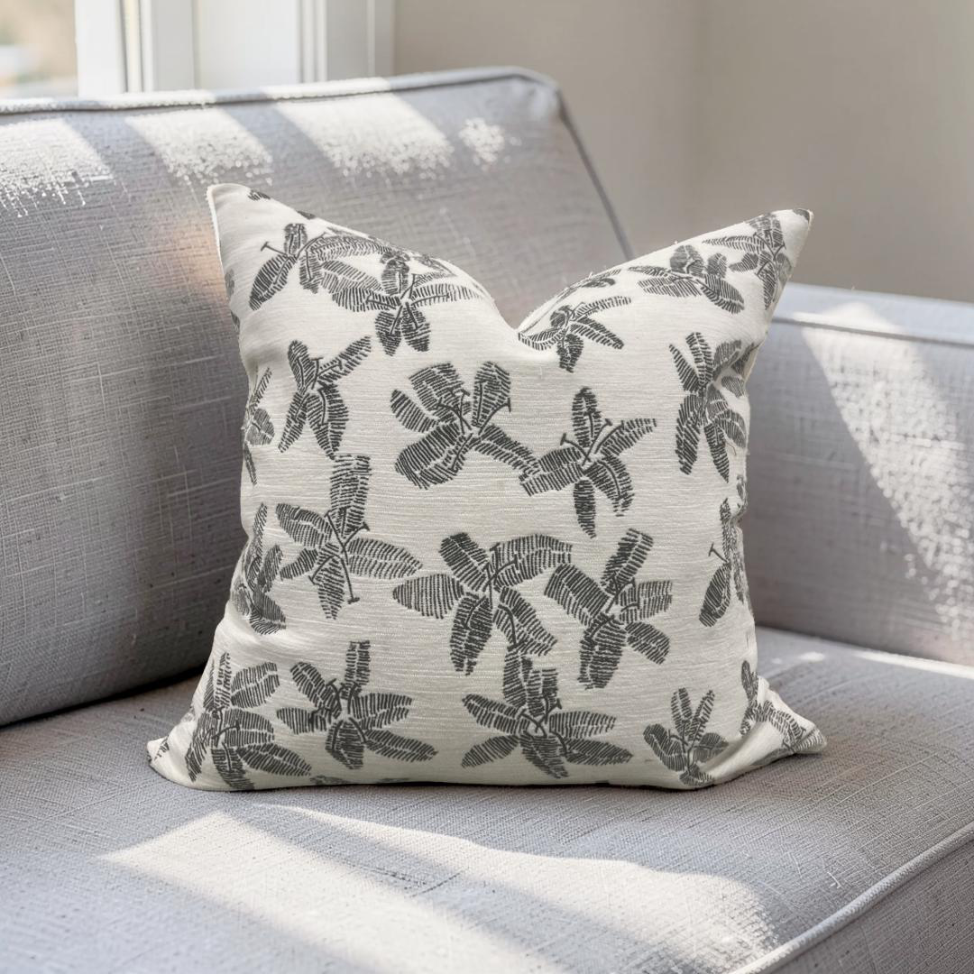 Schumacher Fabric Decorative Pillow Hibiscus Black & White 22x22" Knife Edge Cover
