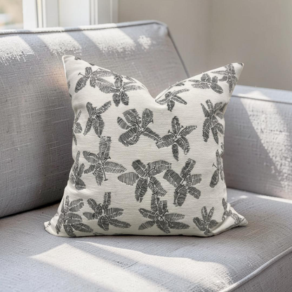 Schumacher Fabric Decorative Pillow Hibiscus Black & White 22x22" Knife Edge Cover