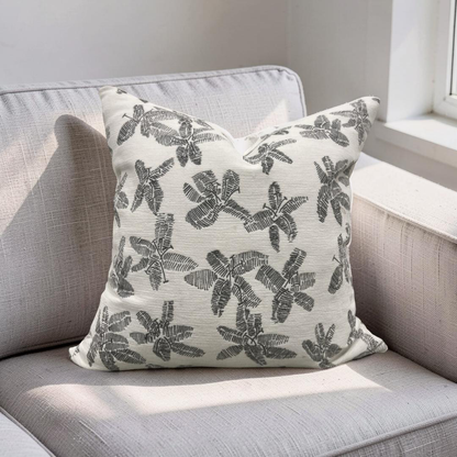 Schumacher Fabric Decorative Pillow Hibiscus Black & White 22x22" Knife Edge Cover