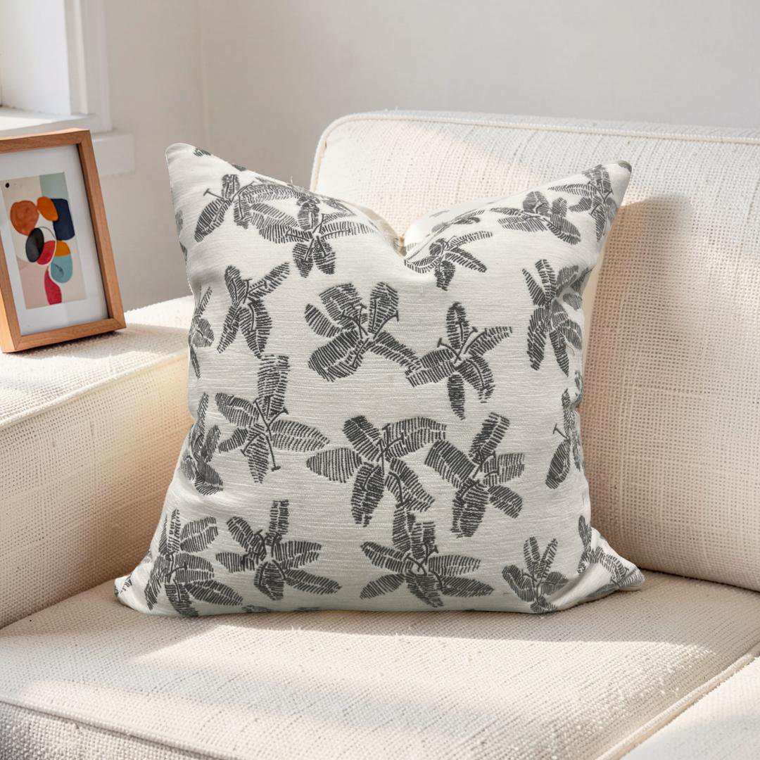 Schumacher Fabric Decorative Pillow Hibiscus Black & White 22x22" Knife Edge Cover