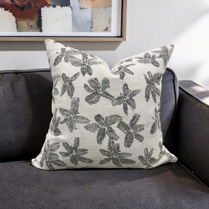Schumacher Fabric Decorative Pillow Hibiscus Black & White 22x22" Knife Edge Cover