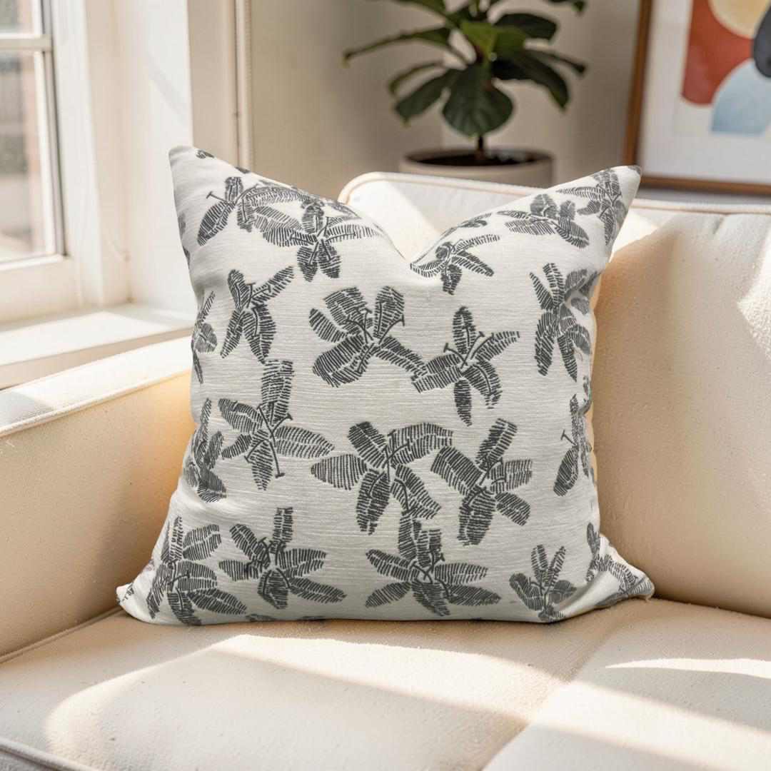 Schumacher Fabric Decorative Pillow Hibiscus Black & White 22x22" Knife Edge Cover