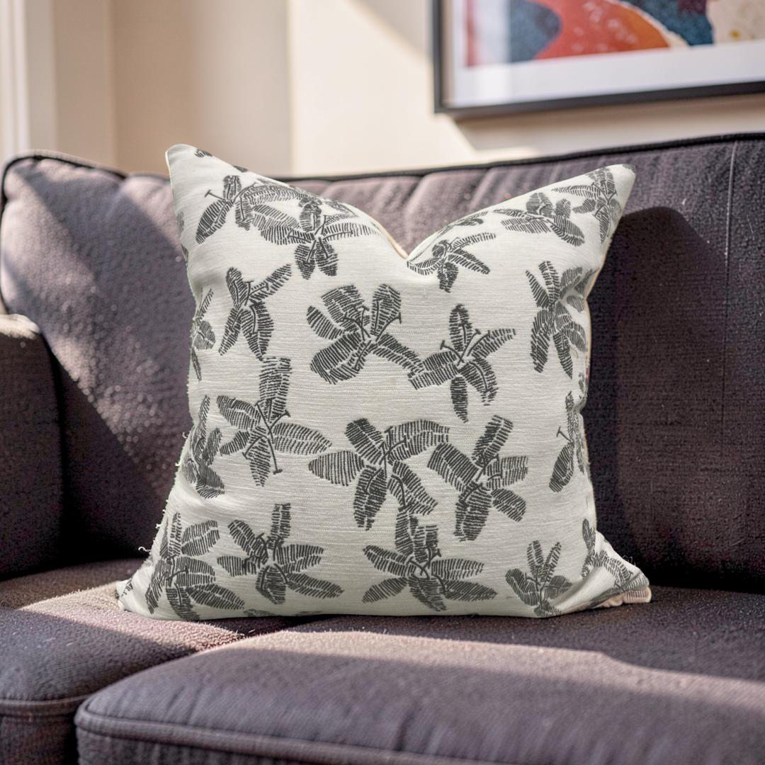 Schumacher Fabric Decorative Pillow Hibiscus Black & White 22x22" Knife Edge Cover