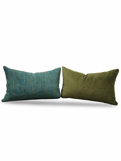 Schumacher Lumbar Pillow Cosmati Chenile Boxwood 12x18" Knife Edge Cover