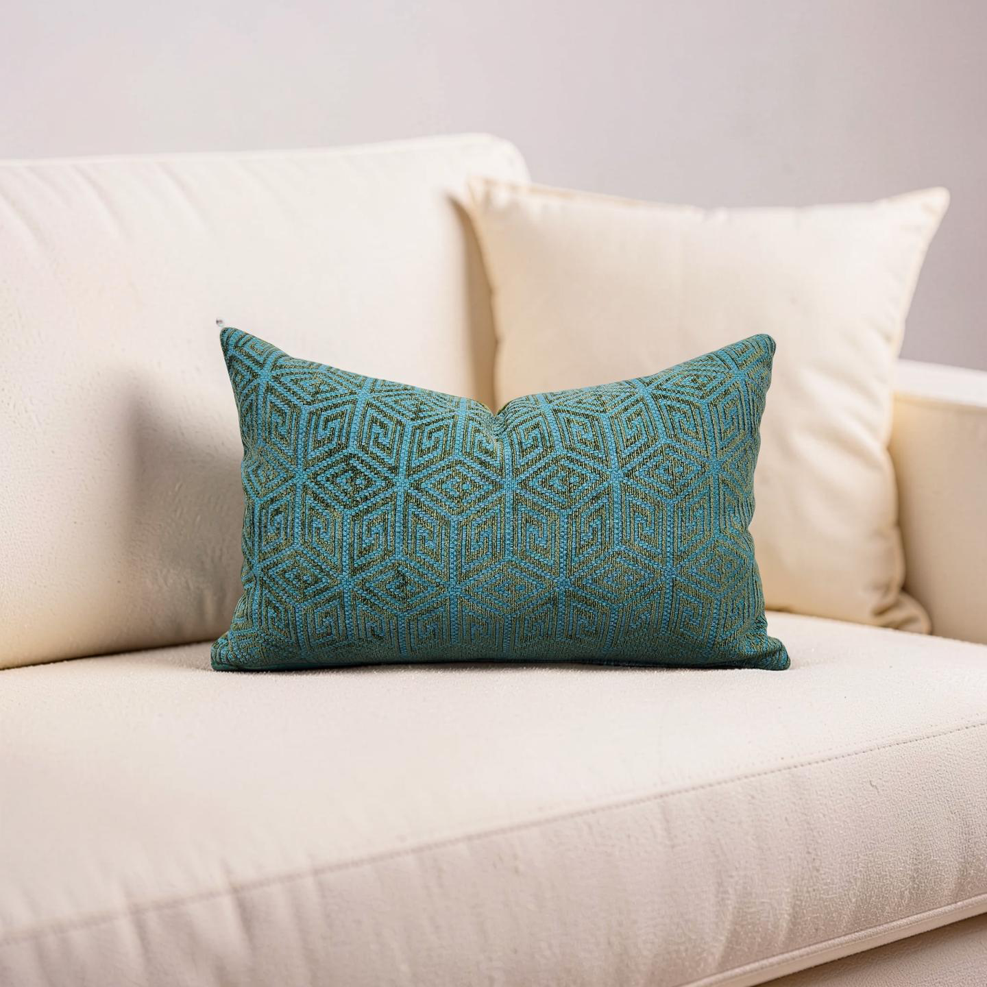 Schumacher Lumbar Pillow Cosmati Chenile Boxwood 12x18" Knife Edge Cover