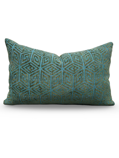 Schumacher Lumbar Pillow Cosmati Chenile Boxwood 12x18" Knife Edge Cover