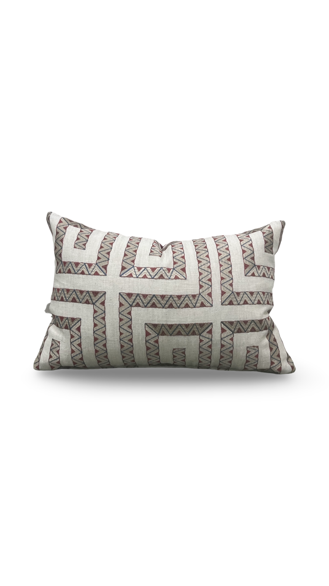 Lumbar Pillow Prado Embroidery Red 12x18" Knife Edge Cover