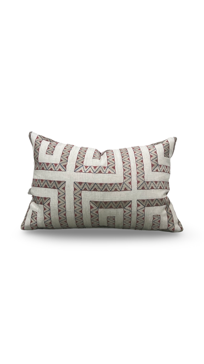 Lumbar Pillow Prado Embroidery Red 12x18" Knife Edge Cover