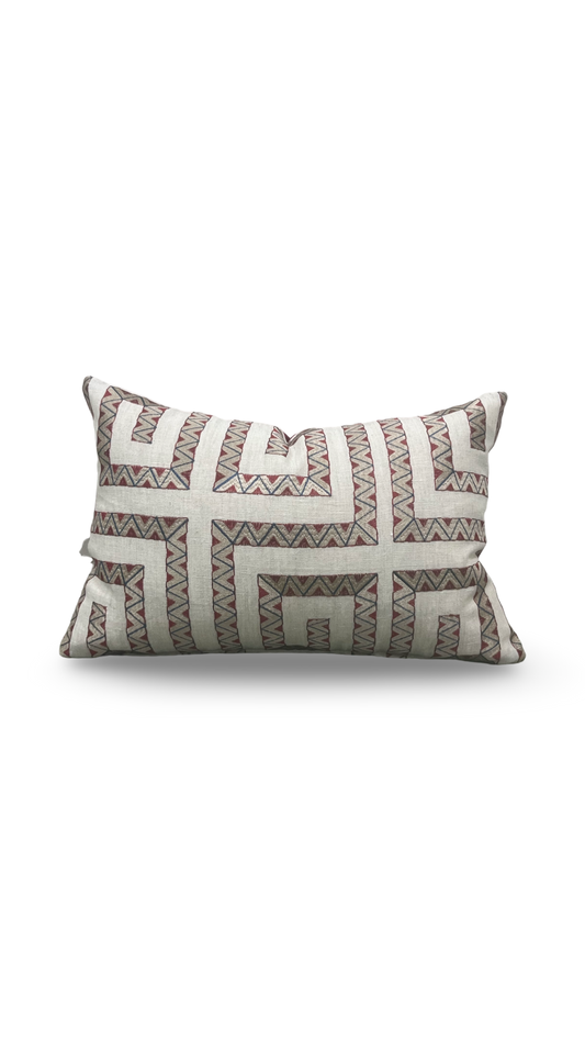 Lumbar Pillow Prado Embroidery Red 12x18" Knife Edge Cover