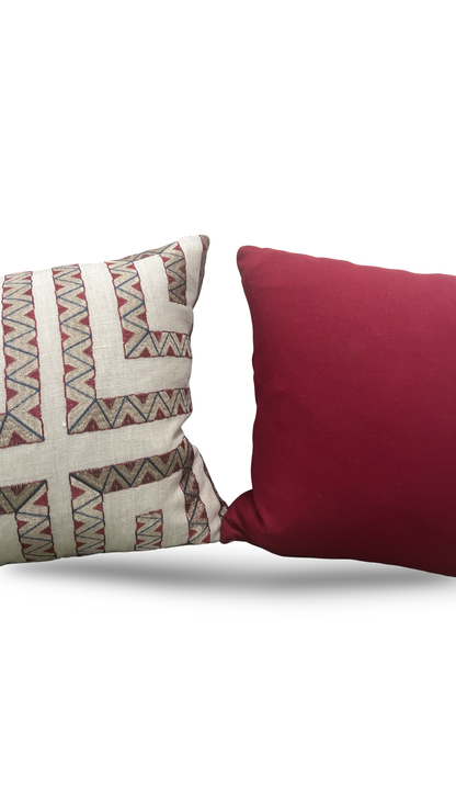 Lumbar Pillow Prado Embroidery Red 12x18" Knife Edge Cover