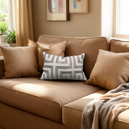 Lumbar Pillow Prado Embroidery Red 12x18" Knife Edge Cover