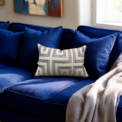 Lumbar Pillow Prado Embroidery Red 12x18" Knife Edge Cover