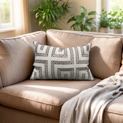 Lumbar Pillow Prado Embroidery Red 12x18" Knife Edge Cover