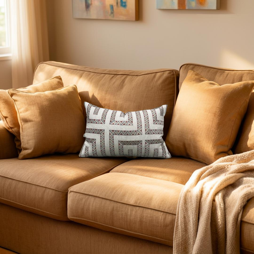 Lumbar Pillow Prado Embroidery Red 12x18" Knife Edge Cover