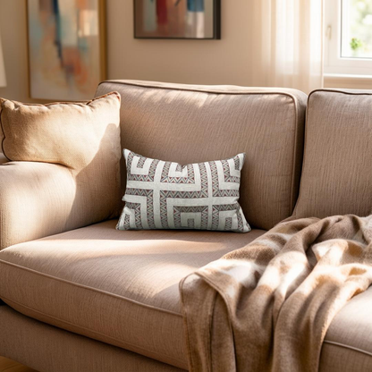 Lumbar Pillow Prado Embroidery Red 12x18" Knife Edge Cover