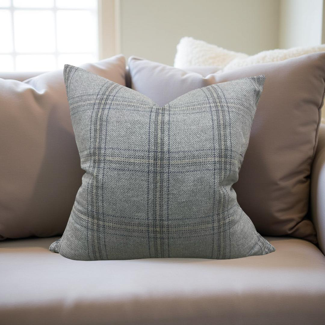 Decorative Pillow Blackburn Merino Plaid-Grey 20x20" Knife Edge Cover