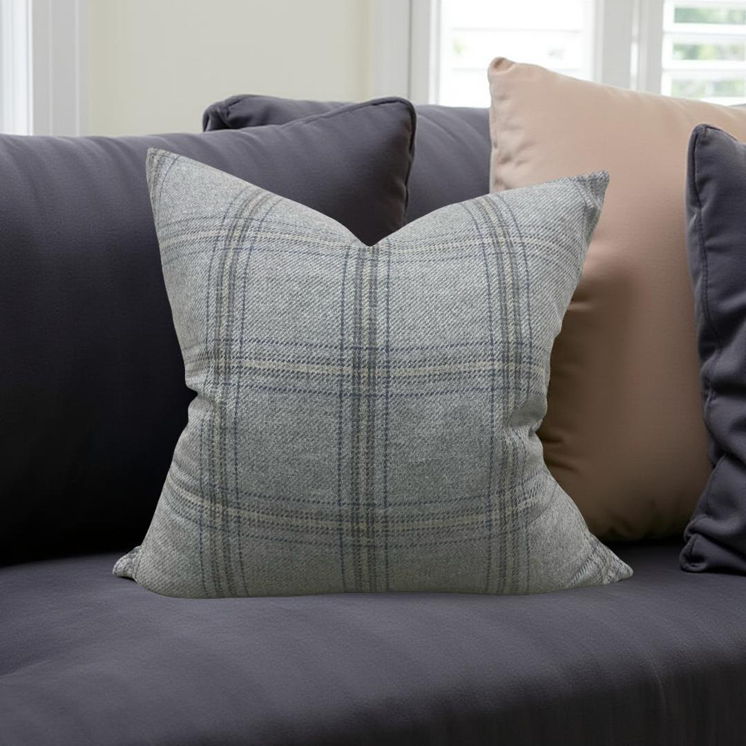 Decorative Pillow Blackburn Merino Plaid-Grey 22x22" Knife Edge Cover