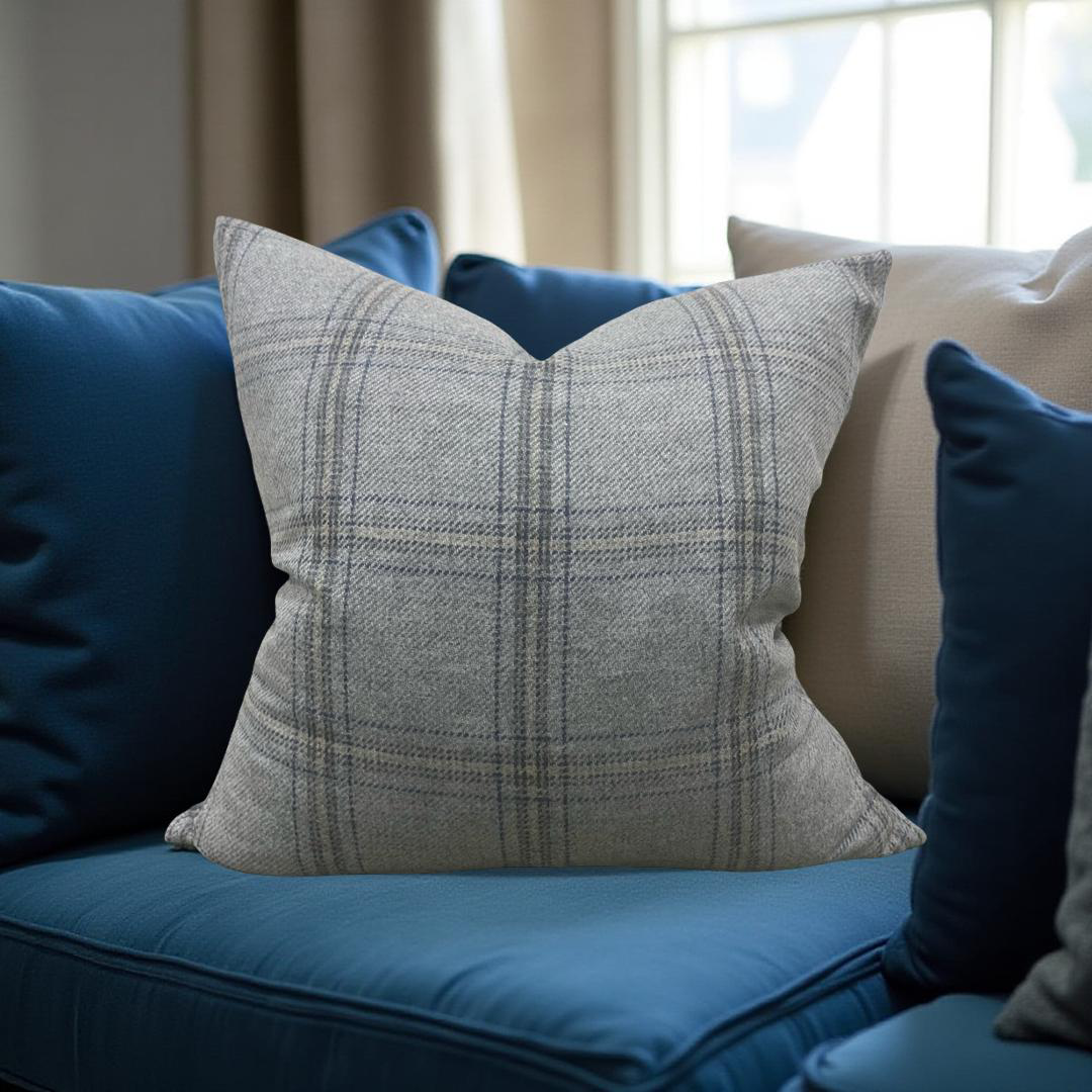 Decorative Pillow Blackburn Merino Plaid-Grey 20x20" Knife Edge Cover