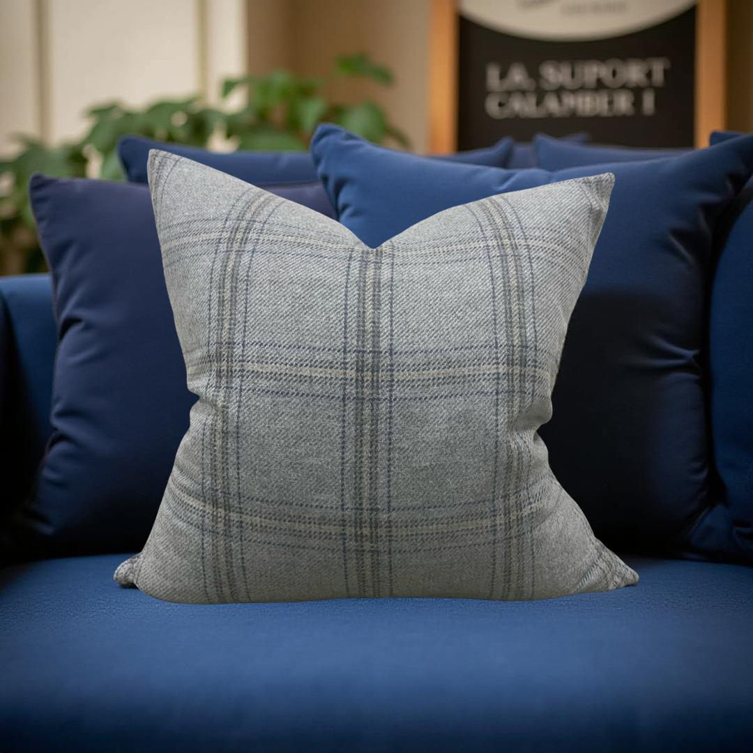 Decorative Pillow Blackburn Merino Plaid-Grey 20x20" Knife Edge Cover