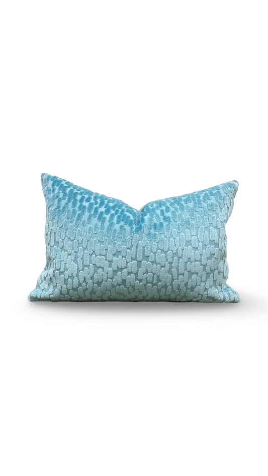 Sky Blue Raised Velvet Rain Drops 12X18" Knife Edge Decorative Lumbar Pillow