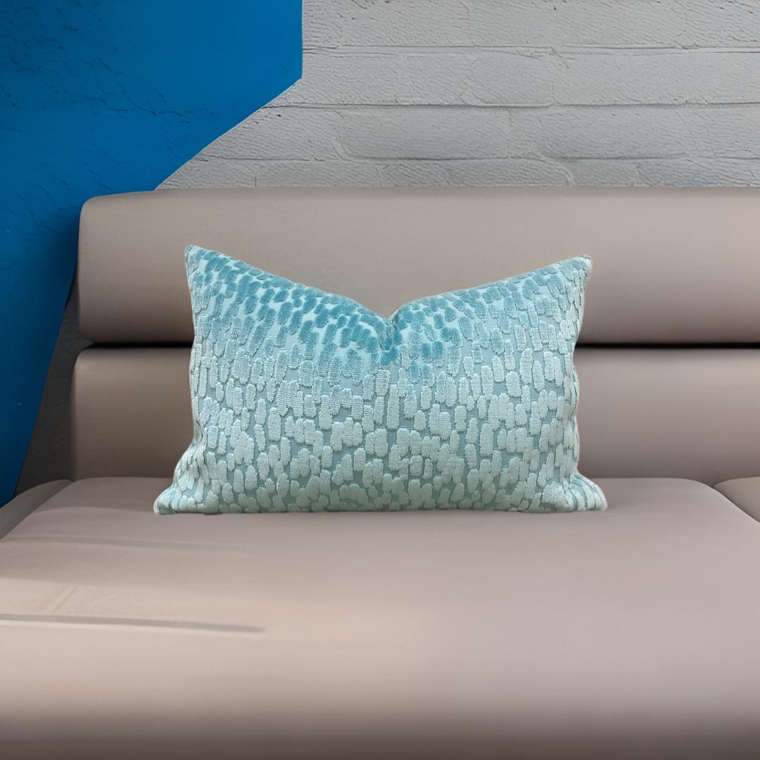 Sky Blue Raised Velvet Rain Drops 12X18" Knife Edge Decorative Lumbar Pillow