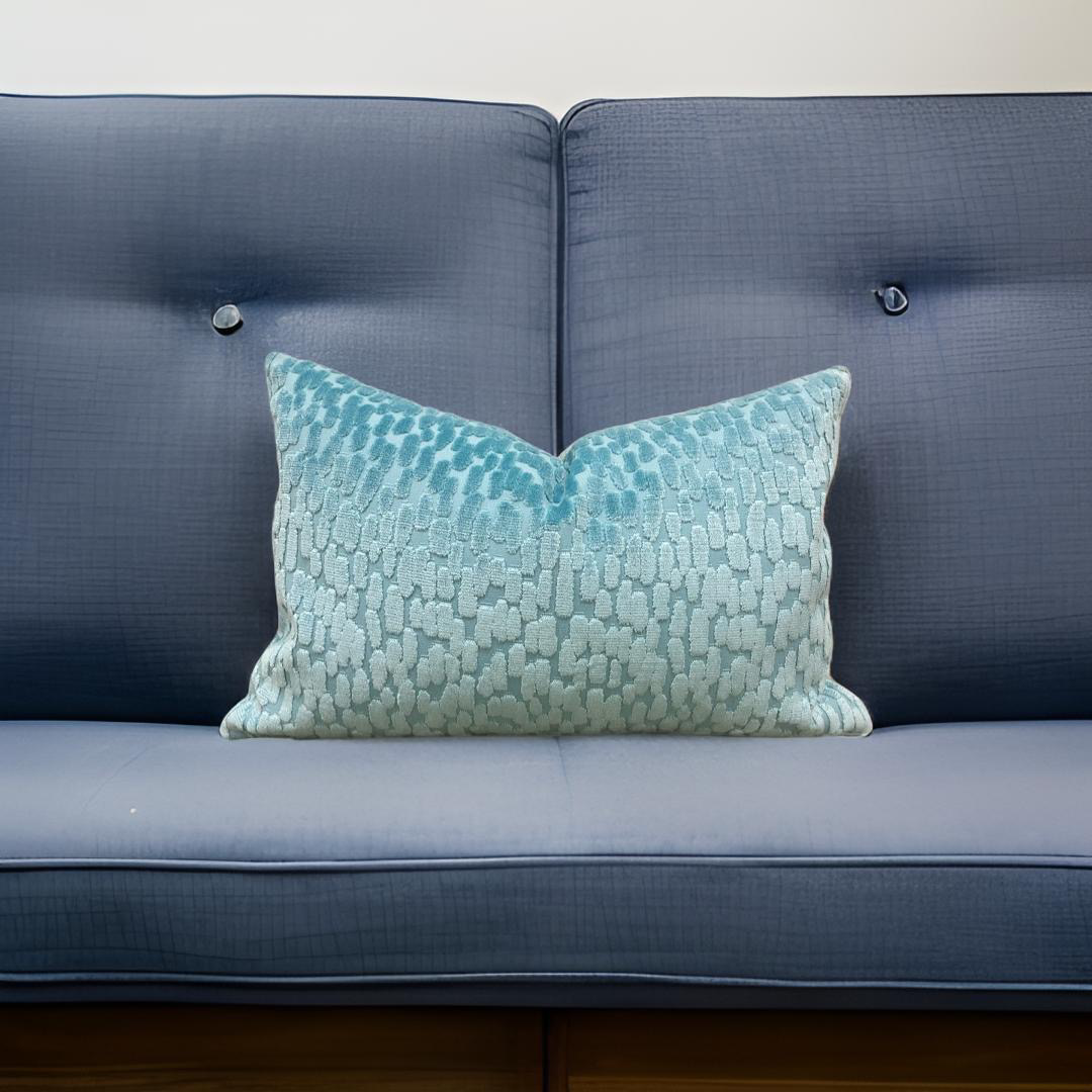 Sky Blue Raised Velvet Rain Drops 12X18" Knife Edge Decorative Lumbar Pillow