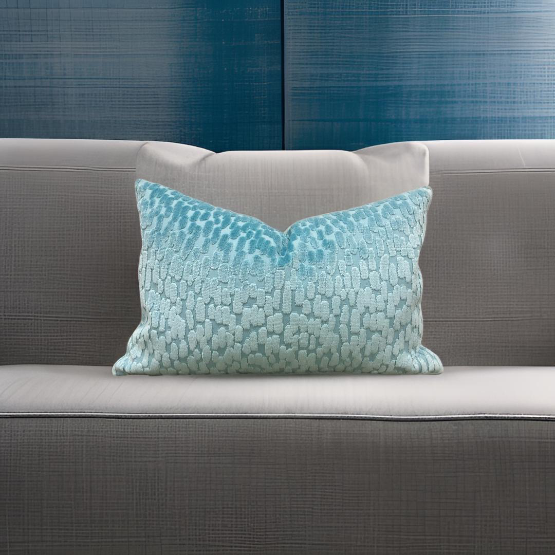 Sky Blue Raised Velvet Rain Drops 12X18" Knife Edge Decorative Lumbar Pillow