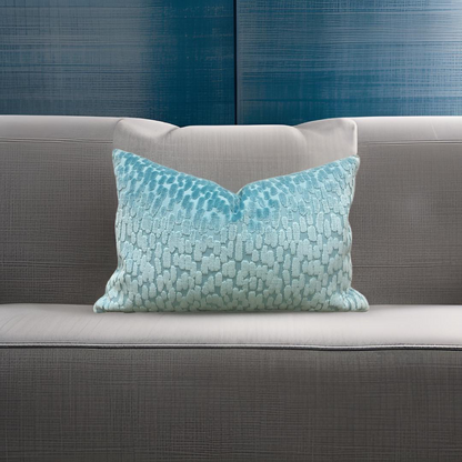 Sky Blue Raised Velvet Rain Drops 12X18" Knife Edge Decorative Lumbar Pillow
