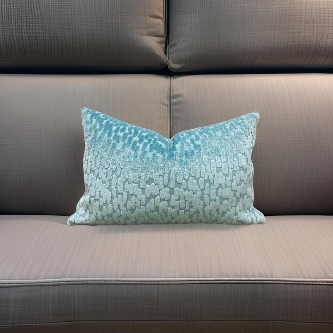 Sky Blue Raised Velvet Rain Drops 12X18" Knife Edge Decorative Lumbar Pillow
