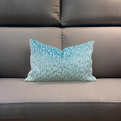 Sky Blue Raised Velvet Rain Drops 12X18" Knife Edge Decorative Lumbar Pillow
