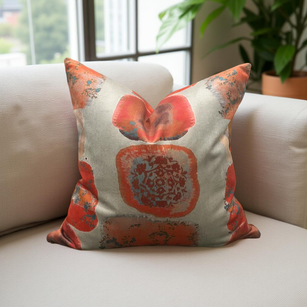 Designer Fabric Buckwheat Chinese Red 20x20" Knife Edge Decorative Throw Pillow