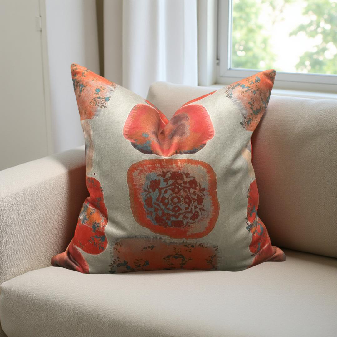 Designer Fabric Buckwheat Chinese Red 20x20" Knife Edge Decorative Throw Pillow