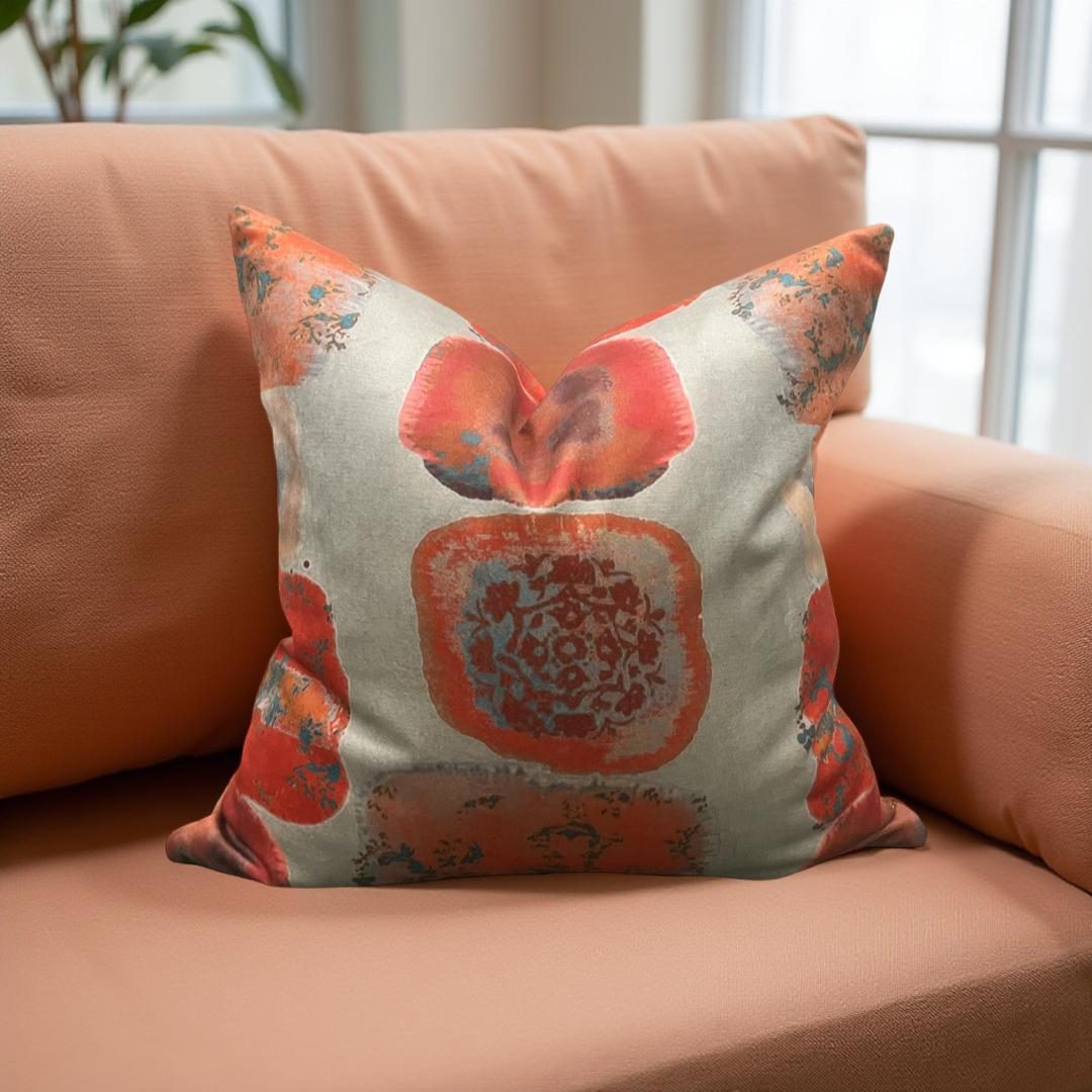 Designer Fabric Buckwheat Chinese Red 20x20" Knife Edge Decorative Throw Pillow