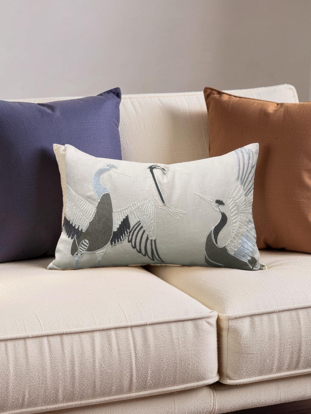 Lumbar Pillow Dancing Crane Earth 12x18" Knife Edge Cover