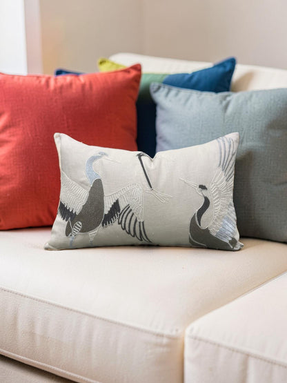 Lumbar Pillow Dancing Crane Earth 12x18" Knife Edge Cover