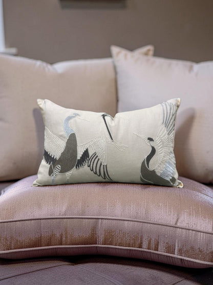 Lumbar Pillow Dancing Crane Earth 12x18" Knife Edge Cover