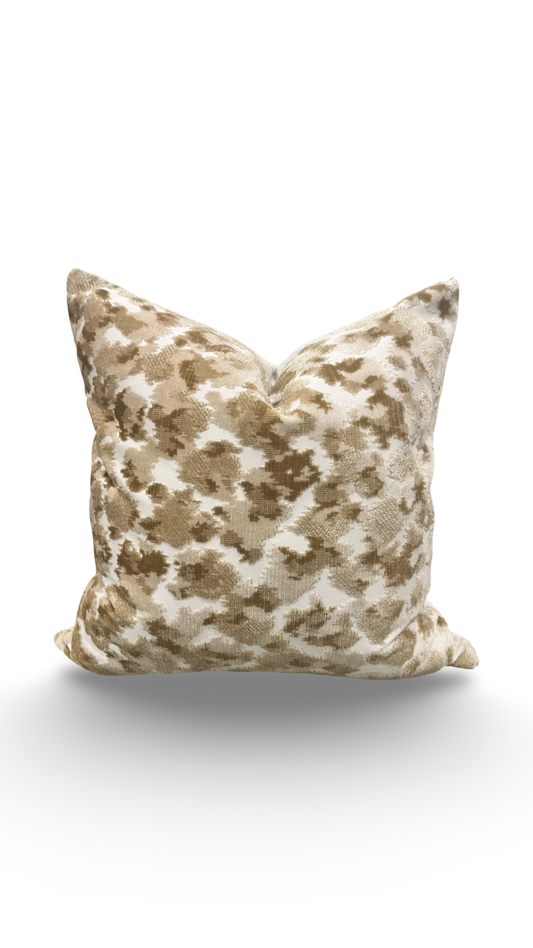 Tan and Cream Raised Velvet 18x18" Knife Edge Decorative Throw Pillow