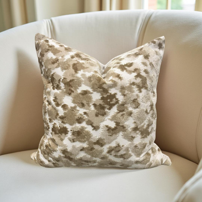Tan and Cream Raised Velvet 18x18" Knife Edge Decorative Throw Pillow