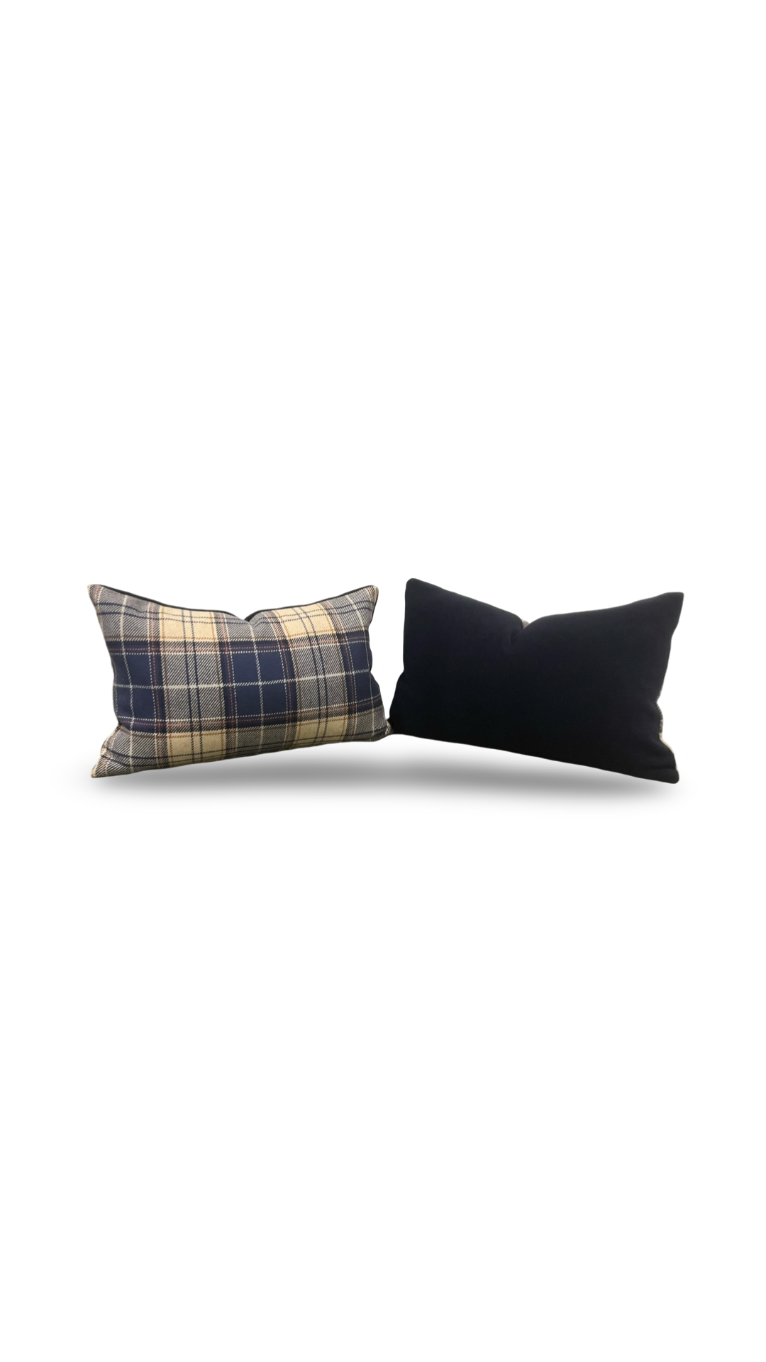 Tan and Navy Plaid 12X18" Knife Edge Decorative Lumbar Pillow