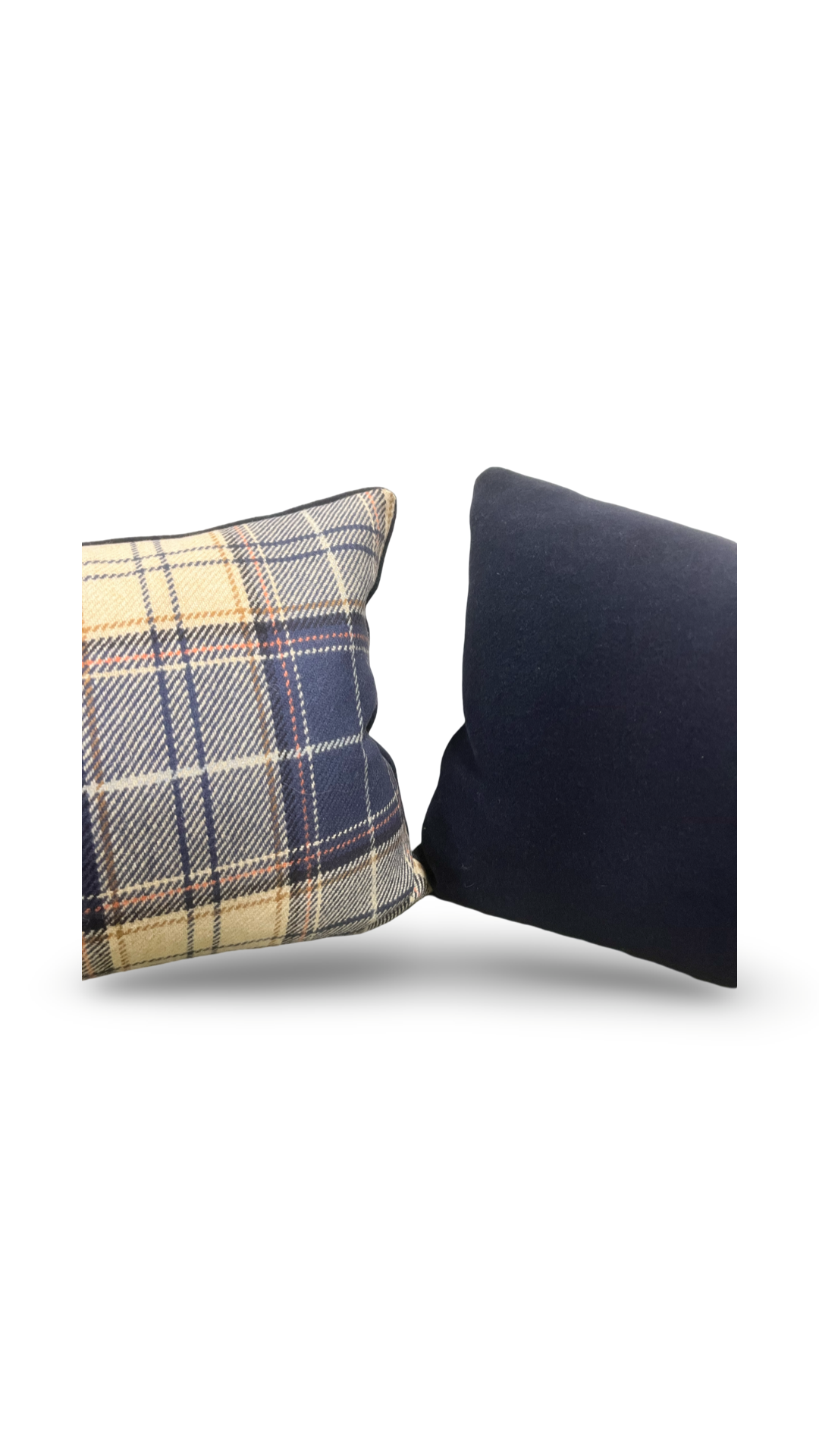 Tan and Navy Plaid 12X18" Knife Edge Decorative Lumbar Pillow
