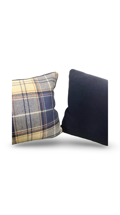 Tan and Navy Plaid 12X18" Knife Edge Decorative Lumbar Pillow