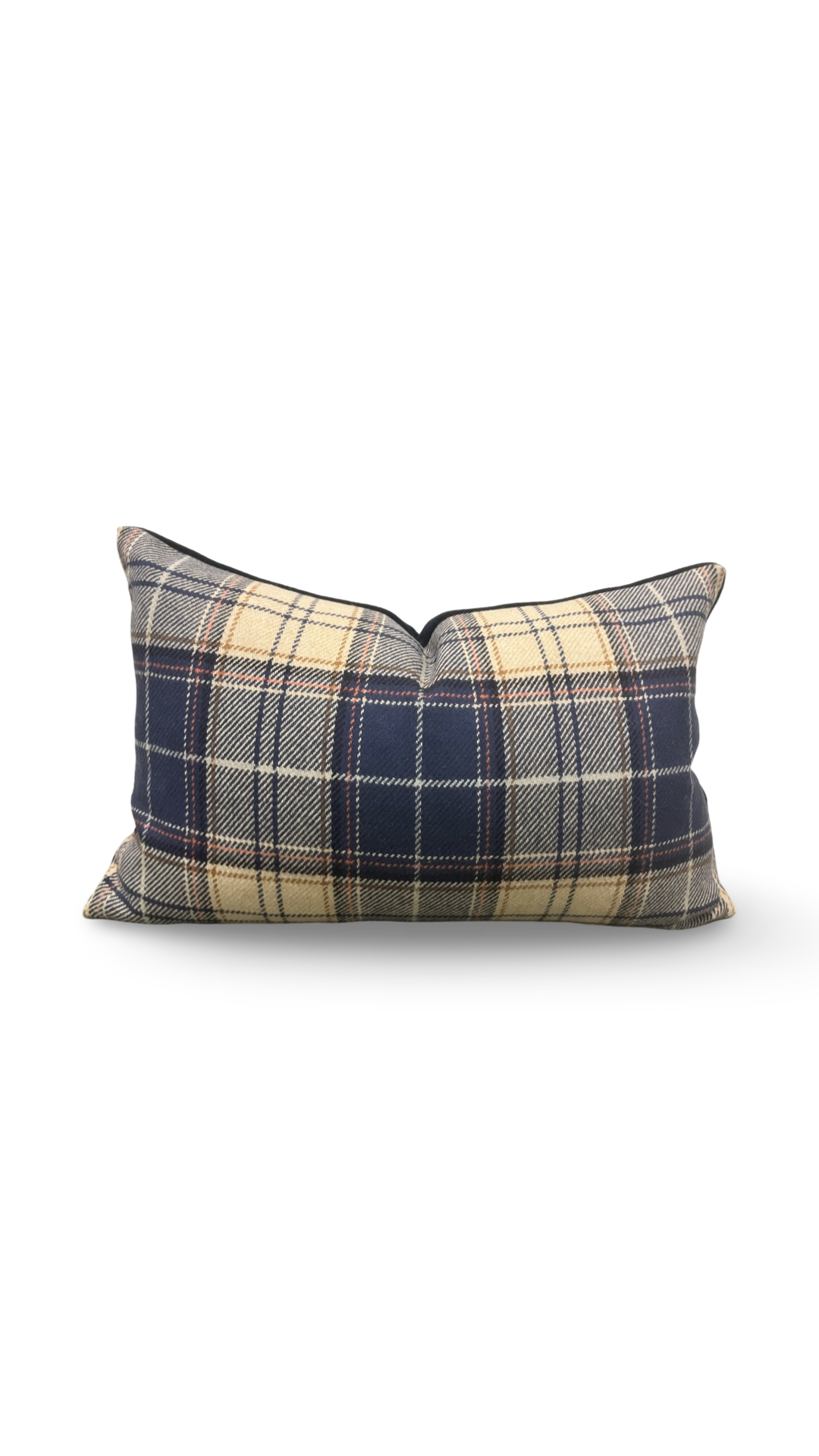 Tan and Navy Plaid 12X18" Knife Edge Decorative Lumbar Pillow