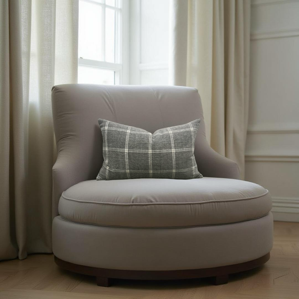 Taupe Grey Check Patterned 12X18" Knife Edge Decorative Lumbar Pillow