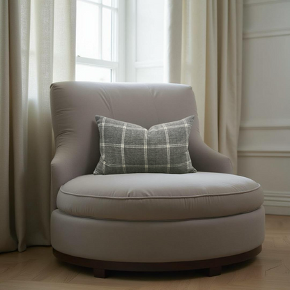 Taupe Grey Check Patterned 12X18" Knife Edge Decorative Lumbar Pillow
