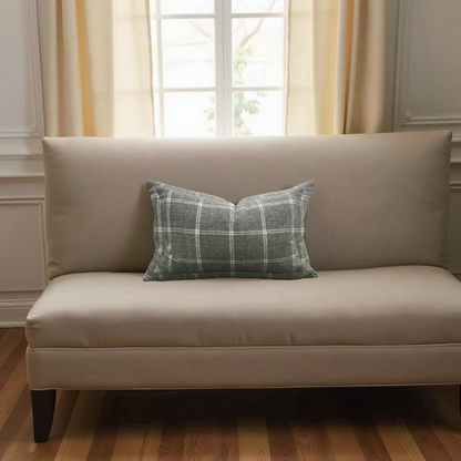 Taupe Grey Check Patterned 12X18" Knife Edge Decorative Lumbar Pillow