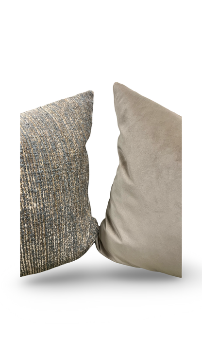 Taupe Tan and Grey Textured Velvet Striped 22x22" Knife Edge Decorative Throw Pillow